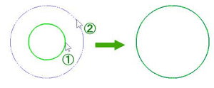 指定円(or円弧)と同心の円(or円弧)までの径伸縮を可能にしました。
