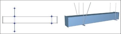 インサート配置で、「ハンガー」「吊りボルト」「耐震用振れ止め」を作図し、断面表示、3D表示することができます。
