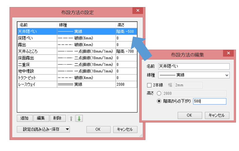 フロアごとの布設高さを設定可能
