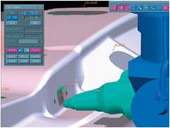 グラフィカルで操作性の良いユーザインターフェースを用いたレーザーヘッドのアプローチ変更と広範囲なチェック機能と合わせ、干渉の無い安定したツールパスの作成が可能 グラフィカルで操作性の良いユーザインターフェースを用いたレーザーヘッドのアプローチ変更と広範囲なチェック機能と合わせ、干渉の無い安定したツールパスの作成が可能