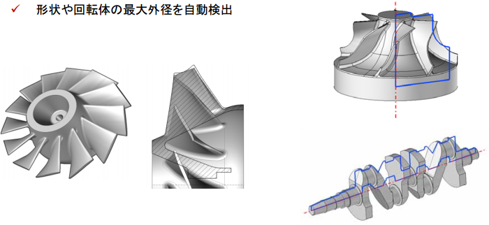 形状や回転体の最大外径を自動検出